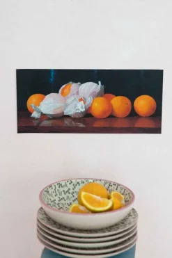 Women Lazybones Art Print Wrapped Oranges