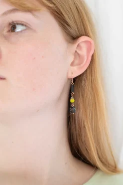 Women Lazybones Black Key Earrings