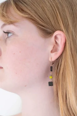 Women Lazybones Black Key Earrings