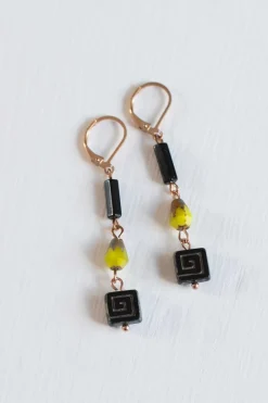 Women Lazybones Black Key Earrings