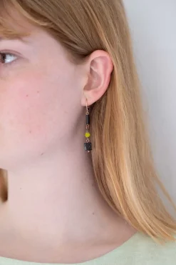 Women Lazybones Black Key Earrings