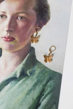 Women Lazybones Brass Butterfly Earrings