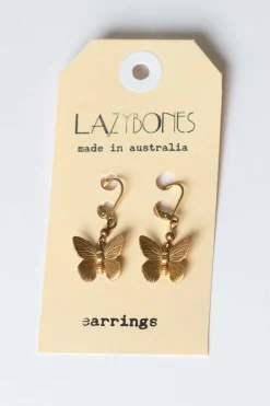 Women Lazybones Brass Butterfly Earrings