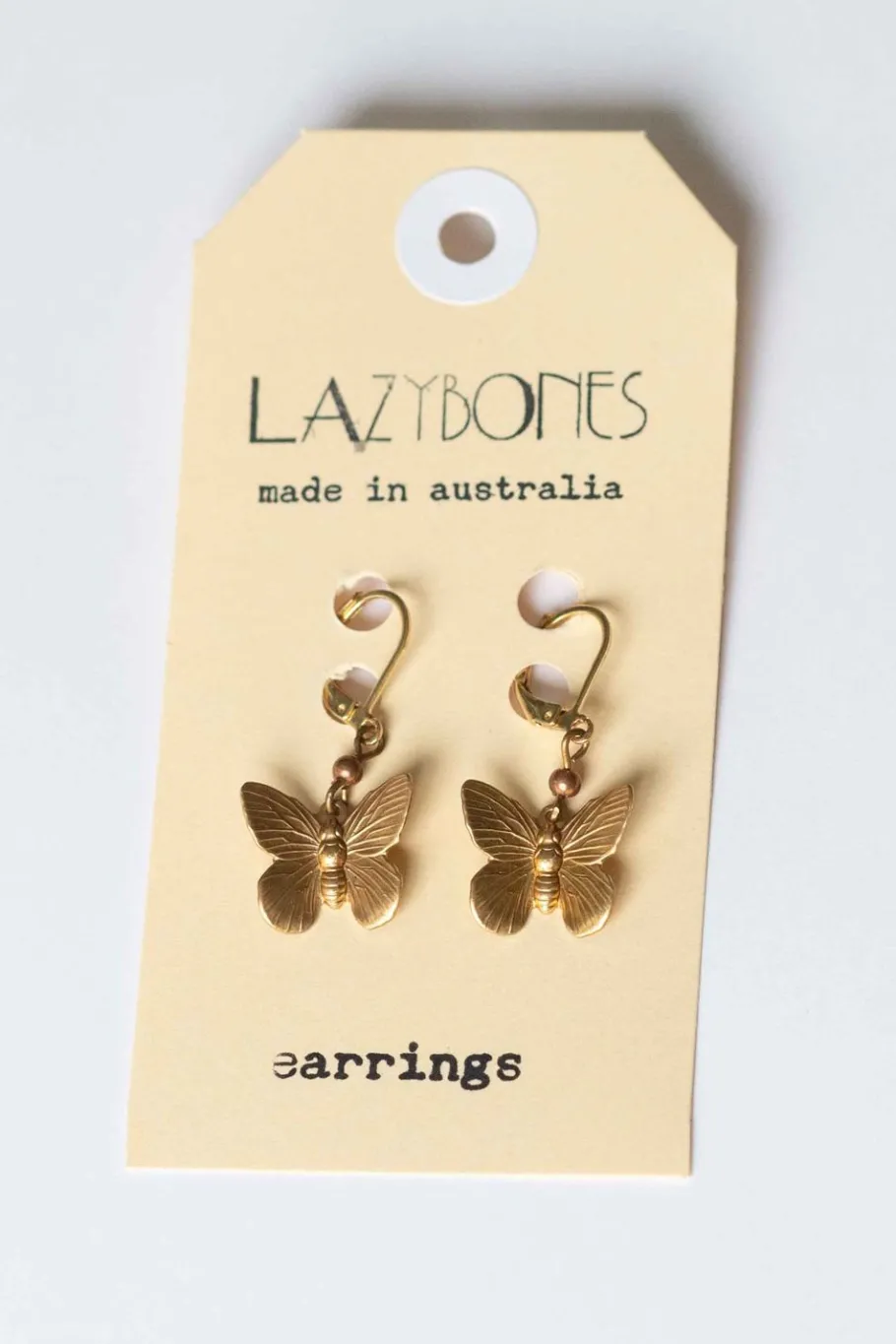 Women Lazybones Brass Butterfly Earrings