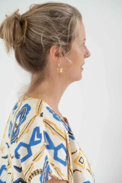 Women Lazybones Brass Butterfly Earrings