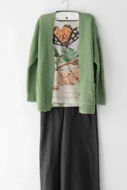 Women Lazybones Charli Cardigan Cottage Green *Organic Cotton