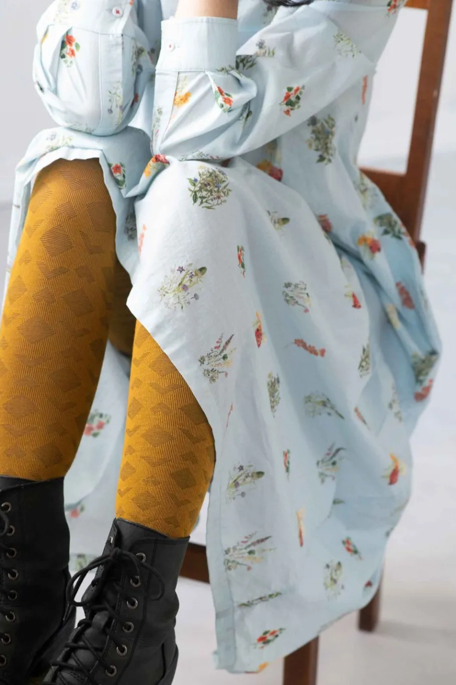 Women Lazybones Deco Mustard Wool Tights