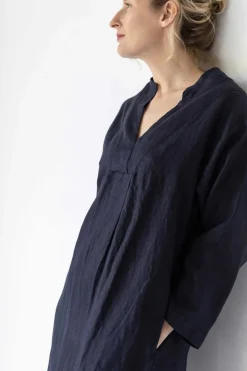 Women Lazybones Emma Linen Dress In Dark Navy