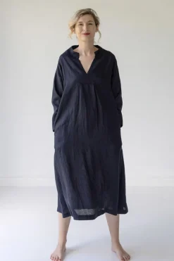 Women Lazybones Emma Linen Dress In Dark Navy