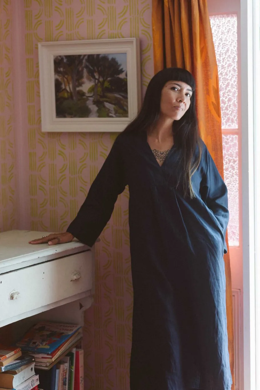 Women Lazybones Emma Linen Dress In Dark Navy