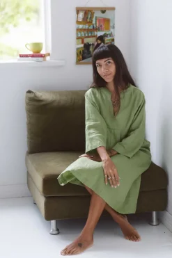 Women Lazybones Emma Linen Dress In Herb Green