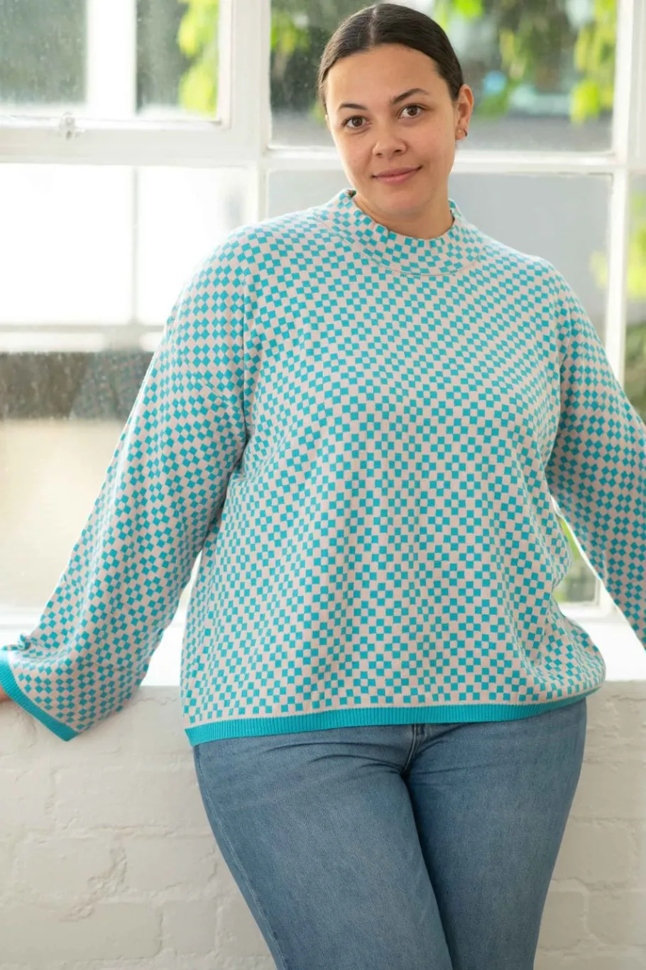 Women Lazybones Freda Jumper In Checker *Organic Cotton