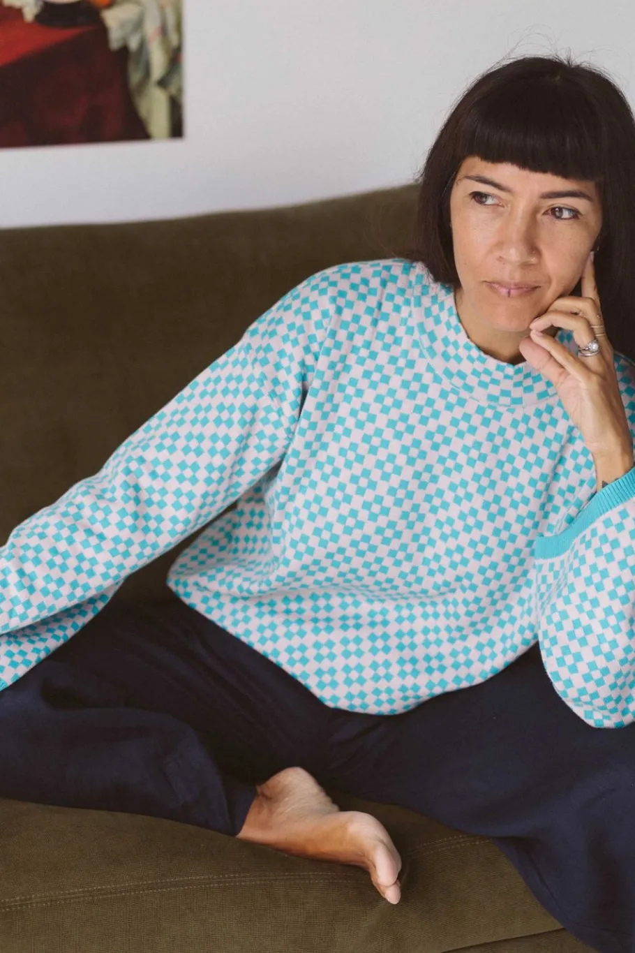 Women Lazybones Freda Jumper In Checker *Organic Cotton