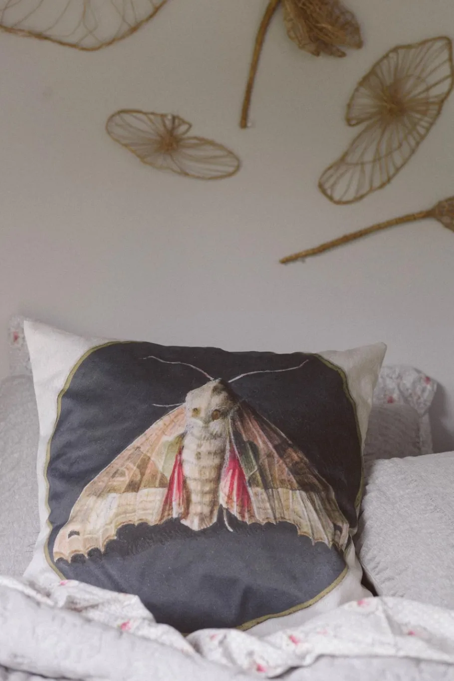 Women Lazybones Moth Cushion Cover *Organic Cotton