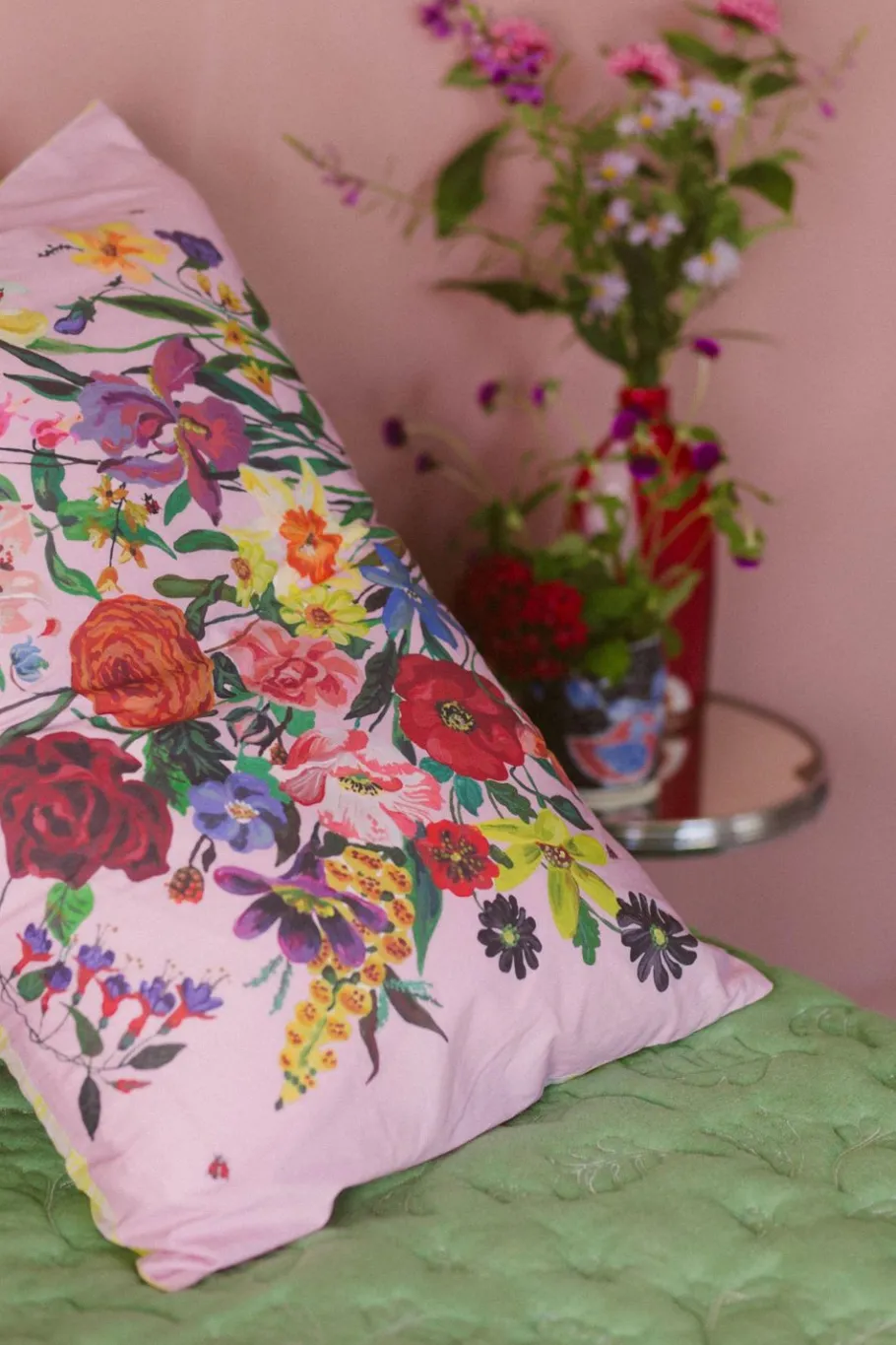 Women Lazybones Rainbow Floral Pink Pillowcase Set *Organic Cotton