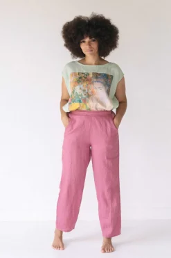 Women Lazybones Sara Linen Pant In Rose